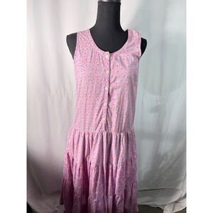 VTG Komil Women's Floral Tiered Midi Dress Purple Pink Cotton Small